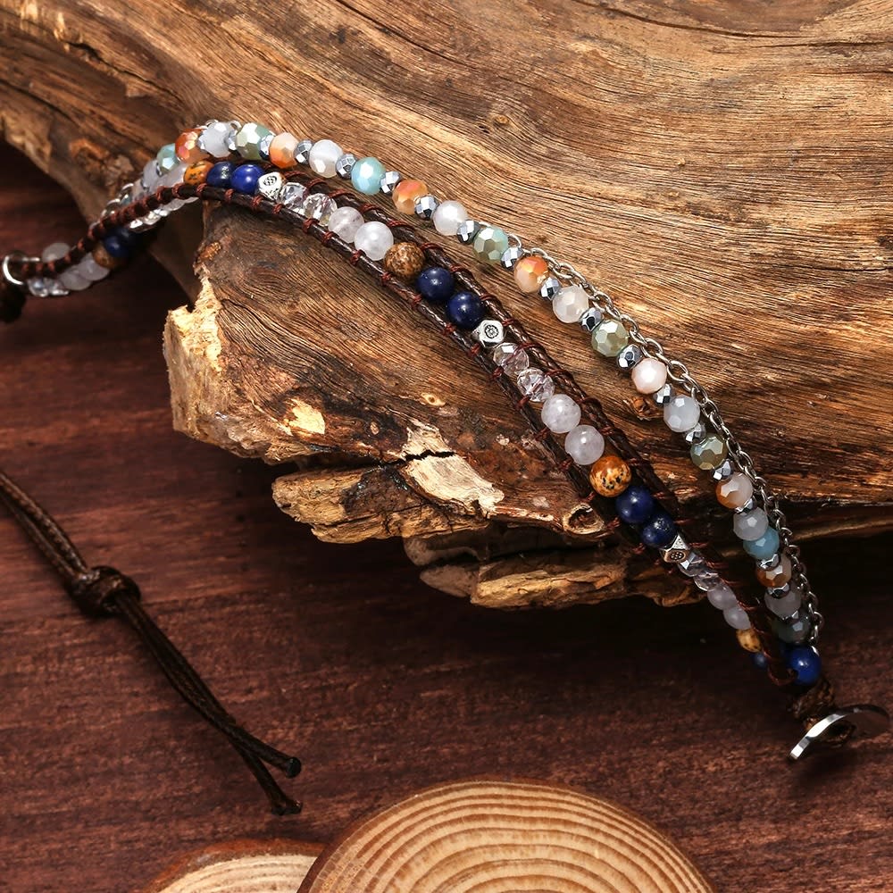 Handmade DIY Mixed Crystal Stone Beaded Wrap Bracelet wirh Chain for Women Drop Shipping